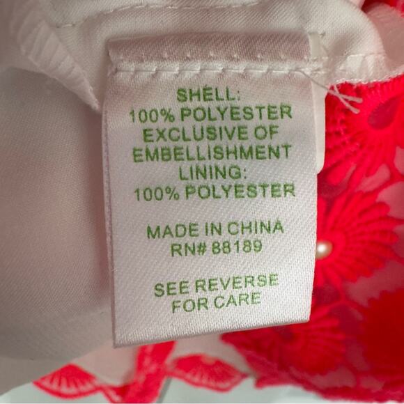 Lilly Pulitzer Fiesta Pink Floral Lace Pearl Bead Pinwheel Mini Dress Sleeveless - Picture 11 of 13